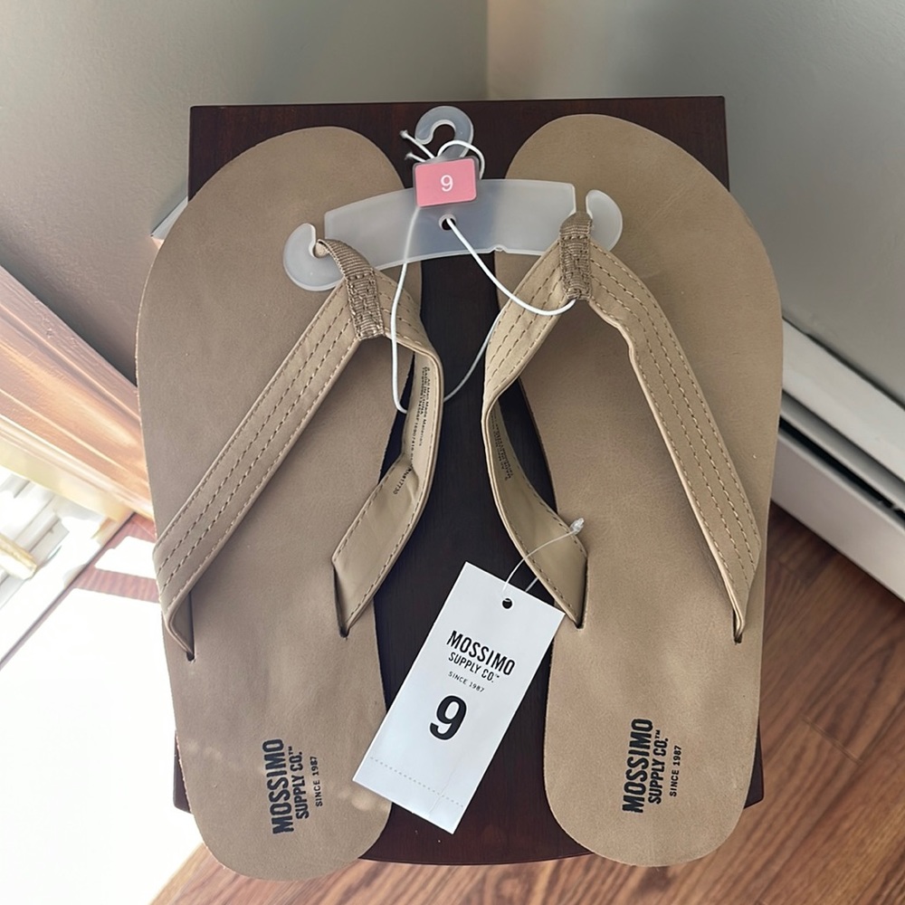 Beige flip flops